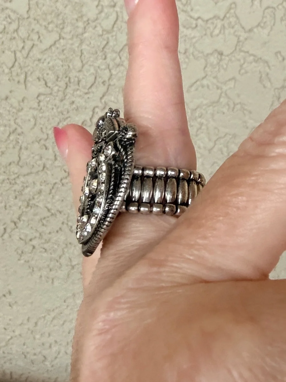 Western Silver-Tone Horseshoe Crystal Statement Ring